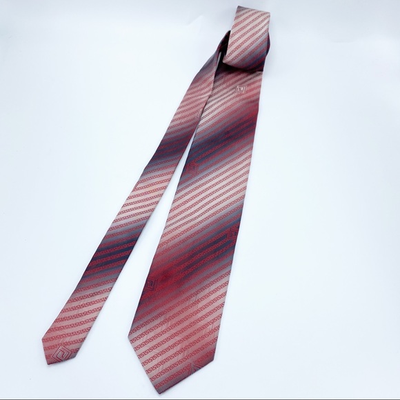 Versace Red & Gray Printed Logo Tie 3.5” EUC - Picture 2 of 4